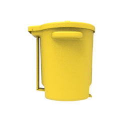 Right side view of a 6-gallon yellow FOD container, showcasing its compact, functional design.